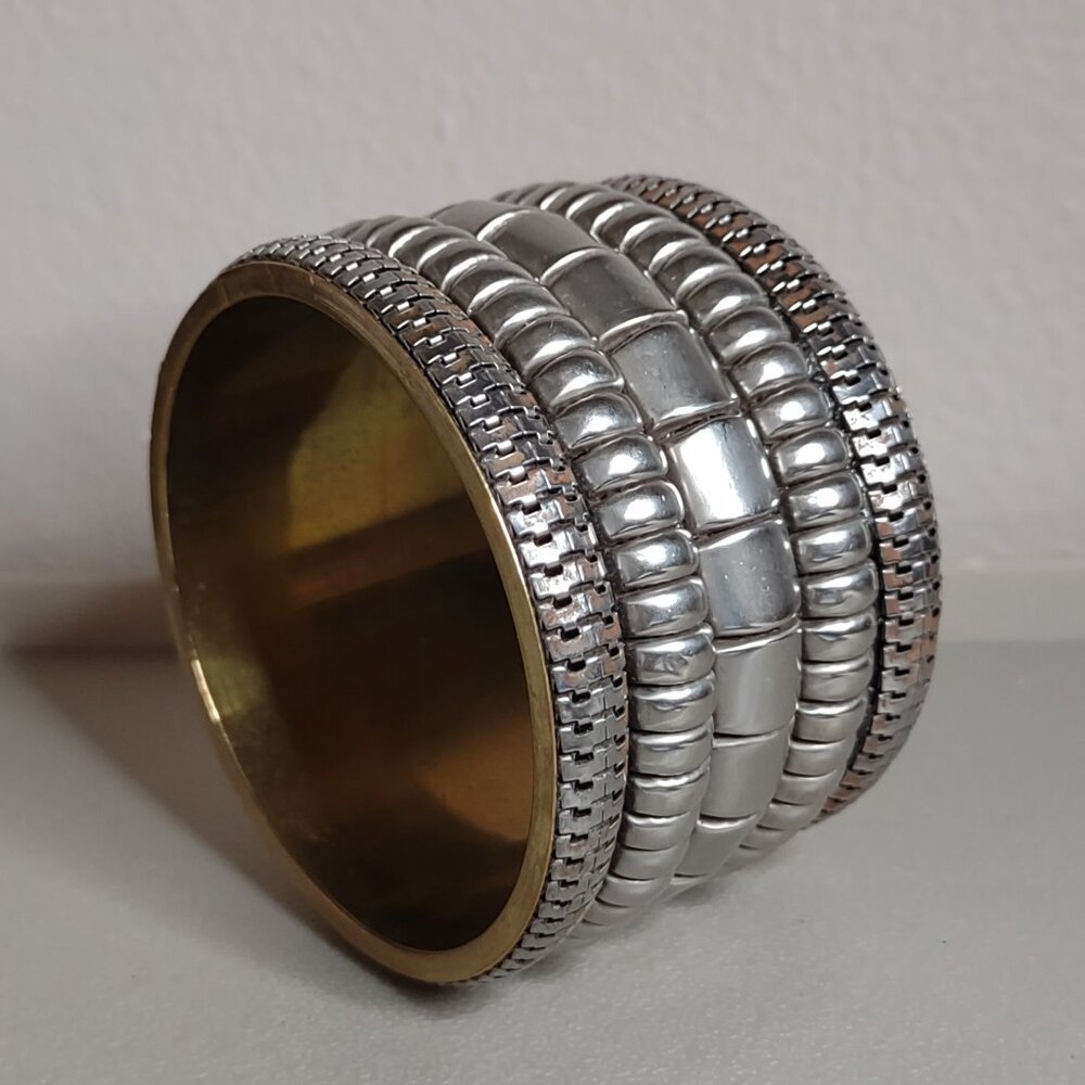 8 Inch Vintage Silver Tone Thick Bangle